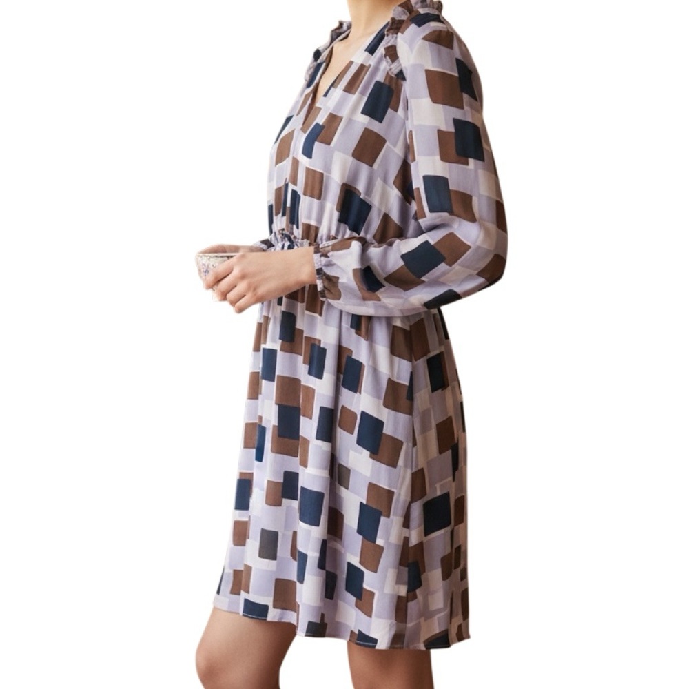 Kate Spade New York Geo Squares Swing Ruffled Dress Size 12 - Picture 4 of 16